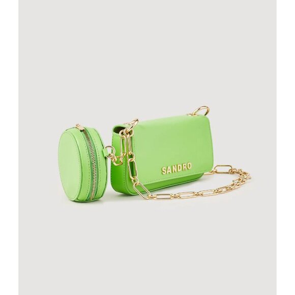 B-76. Sandro Totemo Chain Strap Bag With Leather Pouch Vert Pomme - Picture 1 of 1